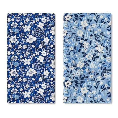Croar Vintage Floral Kitchen Dish Towels Set of 2, Blue White Flower