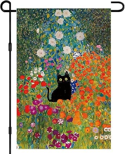 Spring Cat Garden Flag 12x18 Inch Double-Sided, Cute Kitten with Flowers - Outdoor Farmhouse Yard Decoration for Porch, Lawn and Garden, Festive Burlap Flag for Cat Lovers