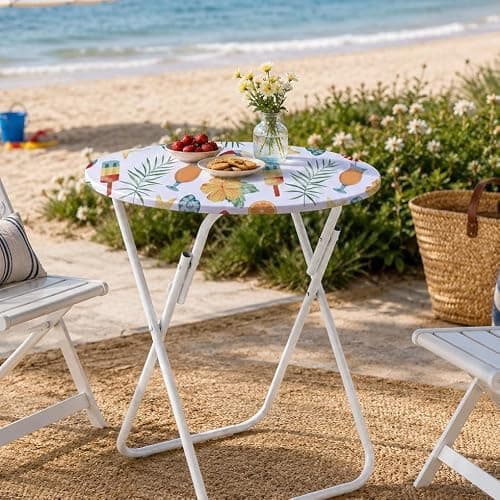 Amonsa Small Round Fitted Tablecloth with Elastic - 24 Inch Beach Umbrella and Ball Coffee Table Cover, Washable Stretchy Spandex Fabric (Not Vinyl) Kitchen Dining Decor