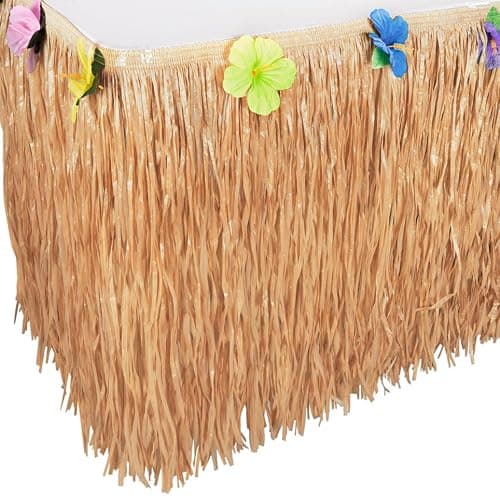 Super Z Outlet Luau Grass Table Skirt - Natural Brown Hawaiian Party Decorations, Tropical Tiki Bar Decor, 9ft x 29.5” Hula Costume Accessory