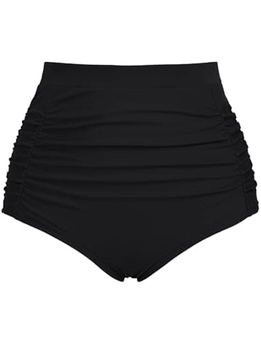 Arolina Womens High Waisted Bikini Bottoms Swim Bottom Ruched Full Coverage Retro Bathing Suit Bottoms Black Plus