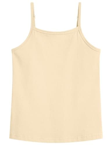Auranso Girls Undershirts Toddler Cami Camisole Adjustable Straps Sleeveless Cotton Tank Tops for Girls Nude 9-10 Years
