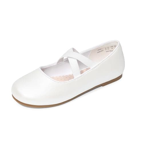 DREAM PAIRS Girls Ballerina Dress Shoes Mary Jane Flats,Size 6 Toddler,White-Pu,Angie-2