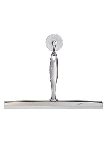 iDesign Zia Metal and Plastic Bathroom Squeegee for Shower, Glass Doors, Floors, Mirrors, with Suction Hook Holder , 12 Inches, Clear and Stainless Steel