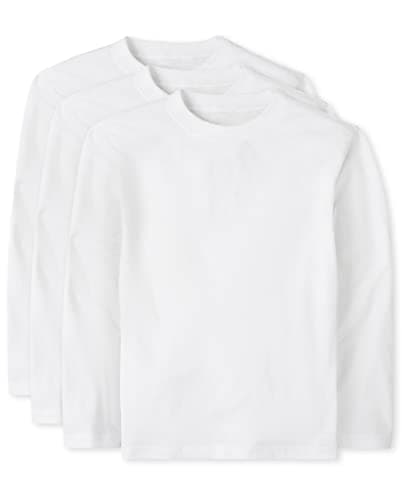 The Children's Place baby boys And Toddler Long Sleeve Basic Layering T-shirt Shirt, White 3 Pack, 6-9 Months US