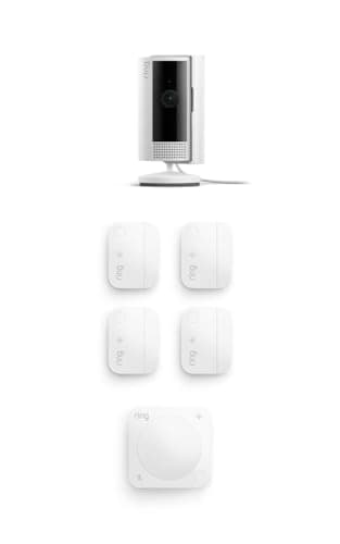 Ring Indoor Cam (2nd Gen), White with 4 Window and Door Sensors (newest model) and Motion Detector (newest model)
