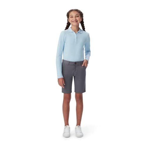 French Toast Girls' Adjustable Waist Twill Bermuda Shorts, Grey, 12 Plus