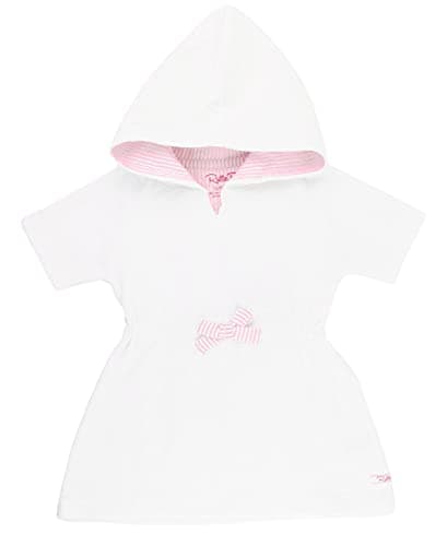 RuffleButts® Girls White w/Pink Seersucker Terry Hoodie Swimsuit Cover-Up - White, 3T