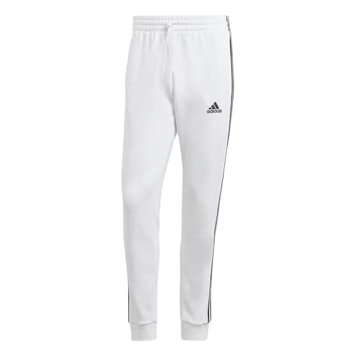 Adidas Men's Essentials Fleece 3-Stripes Tapered Cuff Pants, White/Black, 3X-Large