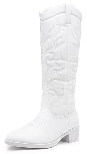 Vepose Women's White Embroidered Western Cowboy Boots, Size 11, 9810