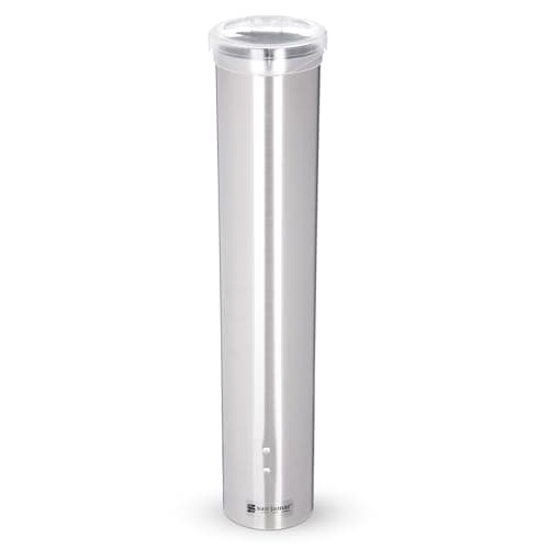 San Jamar Small Pull-Type Cup Dispenser Fits 3-4.5 Oz Cone Cups, 3-5 Oz Flat Cups with Flip Caps for Restaurants, Dining Halls, and Fast Food, Stainless Steel, 16 Inches, Silver
