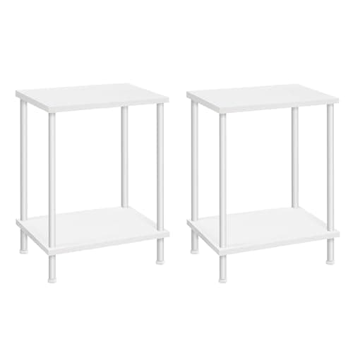 HOOBRO End Tables Set of 2, Small Side Table, Nightstand with 2-Layer Storage Shelves, Sofa Table for Small Spaces, Living Room, Bedroom, Stable Frame, Easy Assembly, White WW09BZP201