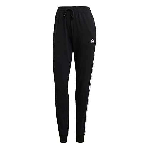 adidas Women's Essentials Single Jersey 3-Stripes Pants, Black/White, Medium