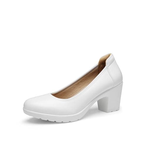 DREAM PAIRS Women's Chunky Closed Toe Low Block Heels Work Pumps Comfortable Round Toe Dress Wedding Shoes Nereida,Size 6.5,White,SDPU2230W