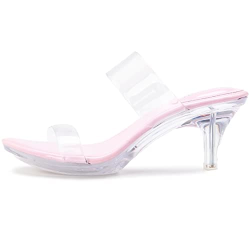 NBUUNBU Clear Heels for Women Silver Black Heels Little Platform Sexy High Heels Sandals Stiletto Kitten Open Toe Dress Shoes Comfortable Double Transparent Strap Heeled Sandals Mule
