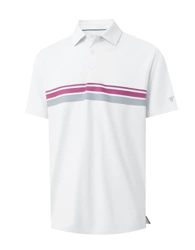 M MAELREG Golf Shirts for Men Dry Fit Moisture Wicking Lightweight Chest Striped Solid Casual Polo Shirts for Men White