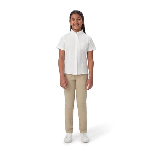 French Toast Girls' Fitted Wrinkle-Resistant Oxford Shirt with Short Sleeves, White, 7