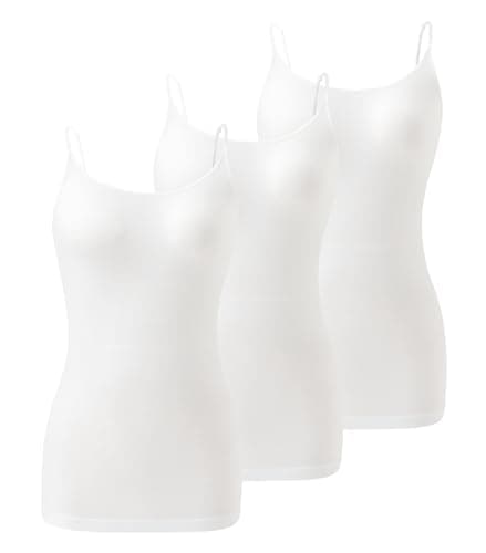 DAVID ARCHY Cotton Camisoles for Women Airy Soft Comfortable Stretchy Spaghetti Strap Tank Top 3 Pack (L, White)