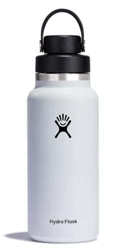 Hydro Flask Water Bottle - Insulated Stainless Steel - Wide Mouth Chug Lid, Non Spill, Leakproof in 32 Oz White