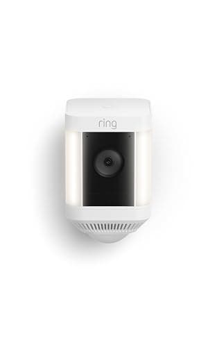 Ring Spotlight Cam Plus, Solar | Two-Way Talk, Color Night Vision, and Security Siren (newest model) - White