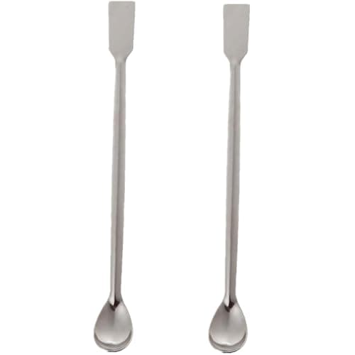 Fuzdaycu 2 Pcs Gold Silver Melting Long Handle Stainless Steel Spoon Stirring Rod Spoon Melting Casting Refining Gold Silver Tool Multifunctional Coffee Beverage Stir Sticks Coffee Stirrers, Silver