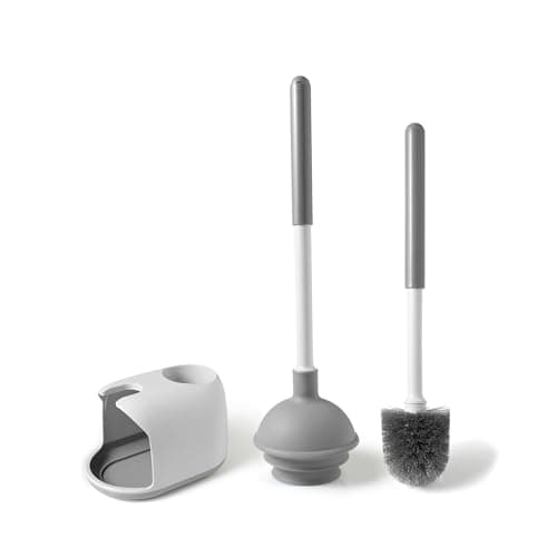 Eyliden Toilet Plunger & Brush Set, 3-Step Suction Cup, Compact Caddy
