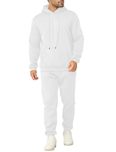 Men's Tracksuits 2 Piece Casual Long Sleeve Sweatsuits Athletic Hoodie and Sweatpants Set Jogging Suit(XL,White)