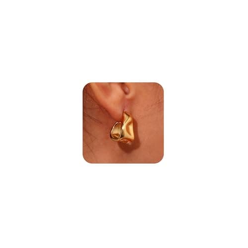 Risamil 14K Gold Plated Chunky Earrings Set, Gold Hoops Earrings for Women Trendy Earring Set Hoop Earrings Large Stud Earrings for Women Jewelry Gift
