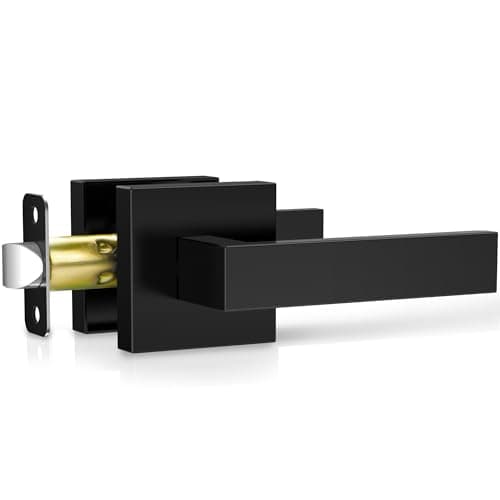 Plustool 1 Pack Matte Black Door Handles, Passage Door Levers for Hallway & Closet, Interior Keyless Door Knobs Heavy Duty Square Non-Locking Handlesets, Reversible for Left & Right Sided Doors