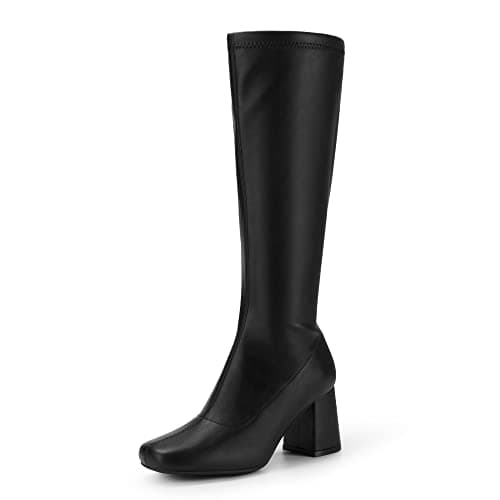 DREAM PAIRS Women's Gogo Boots Square Toe Chunky Wide Calf Knee High Boots,Size 5.5,Black/Pu,SDKB2231W