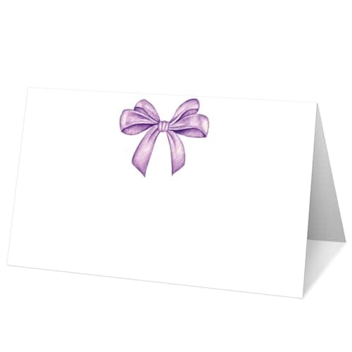 25 Purple Bow Place Cards for Table Seating, Watercolor Wedding Name Place Card, Tent Cards for Birthday Bridal Shower Baby Shower Reception Dinner Party Decorations -A28