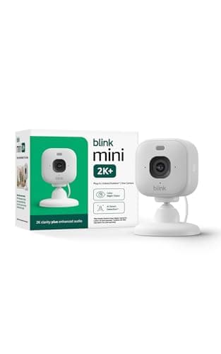 Blink Mini 2K+ (newest model) with 1-Year Basic plan – Plug-in Home & Pet Security Camera with 2K video resolution, color night vision, enhanced audio, motion detection – 1 camera (White)