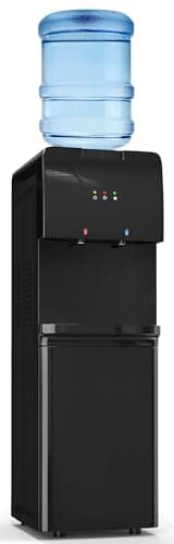 Tehanld Top Loading Water Cooler Dispenser Hot Cold & Cool Water Dispenser for 3 or 5 Gallon Bottles, Child Safety Lock, Simple Quite Design, Ideal for Home, Office, Living Room, Deep Black