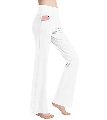 nuveti Women's Bootcut Yoga Pants Tummy Control Workout Non See-Through Bootleg Yoga Pants White