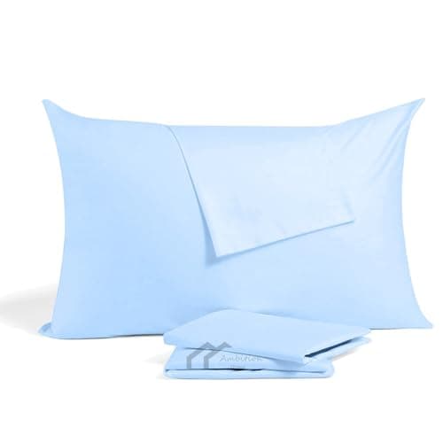 Toddler Travel Pillowcase 13x18 Inch – 100% Egyptian Cotton 500 Thread Count – Small Light Blue Zipper Pillow Case for Kids Nap, Daycare & Airplane – Soft & Breathable – Set of 2