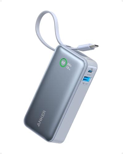 Anker Nano Power Bank, 10,000mAh Portable Charger with Built-in USB-C Cable, 30W Recharging, 30W Max Output with USB-C&A, for iPhone 17/16 / 15 Series, MacBook, Galaxy, AirPods, and More