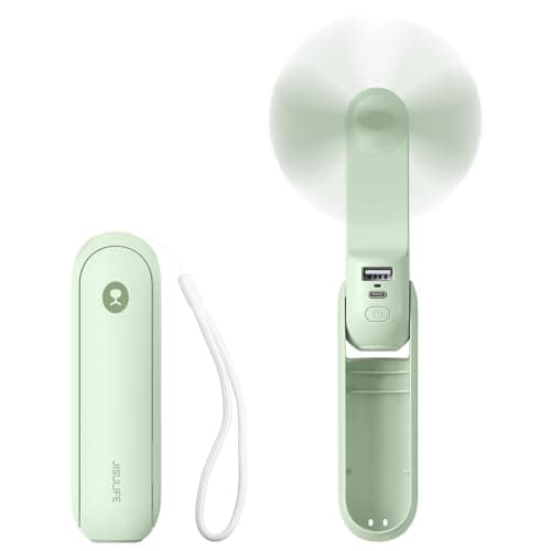 JISULIFE Portable Handheld Fan, 3 In 1-Fan, Power Bank, Flashlight, Green