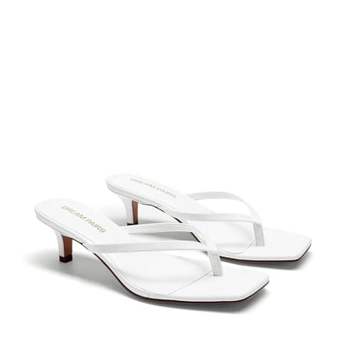DREAM PAIRS Kitten Heels for Women Flip Flop Low Heels Square Open Toe Sandals Thong 1.97 Inch Heeled Sandals for Summer Vacation,Size 6.5,White,SDHS25001W