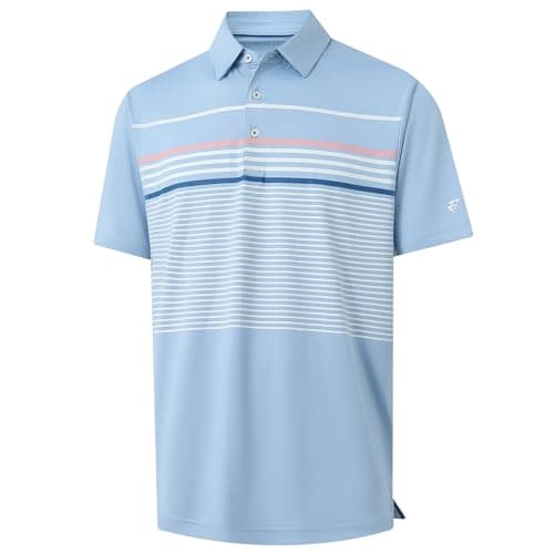 M MAELREG Golf Shirts for Men Dry Fit Short Sleeve Lightweight Business Casual Striped Print Polo Shirt for Men