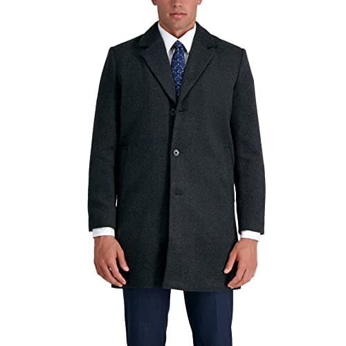 Haggar Men's Mid-Length Single Breasted Brushed Twill Topcoat, Charcoal, X-Large
