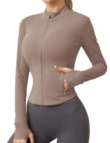 AKEWEI Womens Sports BBL Jacket Long Sleeve Full Zip Up Workout Tops for Women Fitted Gym Jacket Rose S
