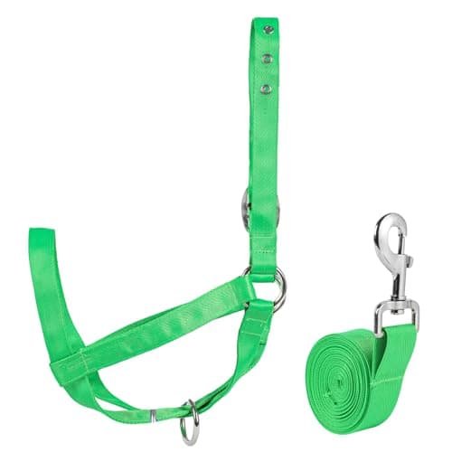 Cow Halter Cattle Halters Adjustable Calf Halter with Leading Rope for Horse Donkey Goat Nylon Cattle Training Supplies Green L