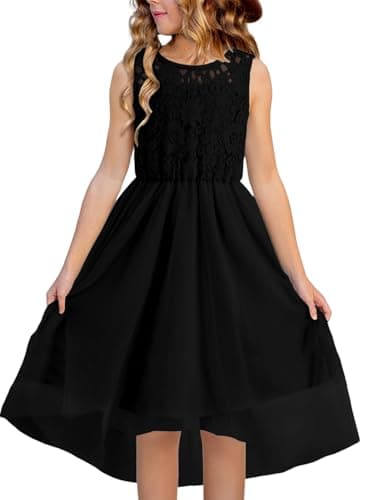 blibean Teen Girls Summer Dresses Big Kids Flower Girl Dress Sleeveless Formal Lace Tulle High Low Graduation Vestidos para Niñas Size 14 15 16 Black