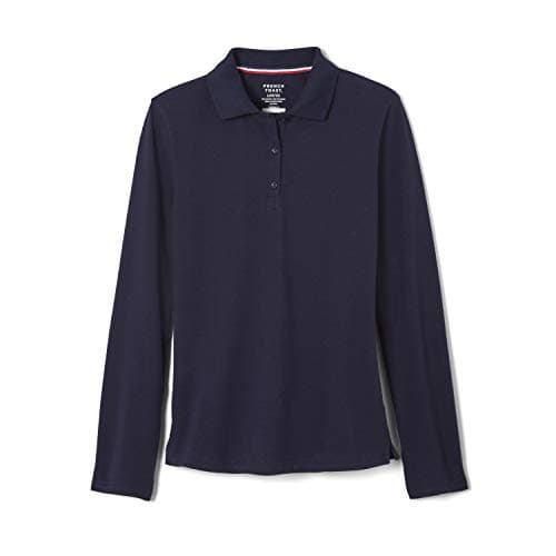 French Toast Little Girls Long Sleeve Stretch Pique Polo, Navy, XS