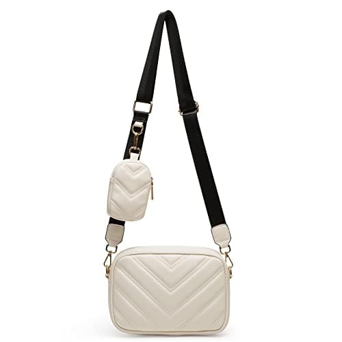 Herald Quilted Small Crossbody Bag with Coin Pouch for Women (White)
