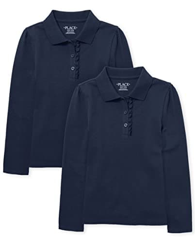 The Children's Place Girl's Long Sleeve Ruffle Pique Polo, Tidal, Large