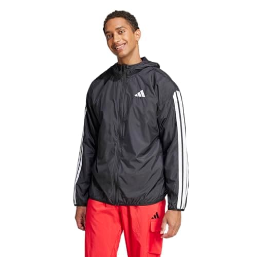 adidas Men's Essentials 3-Stripes Sportswear Windbreaker, Black/White, XX-Small
