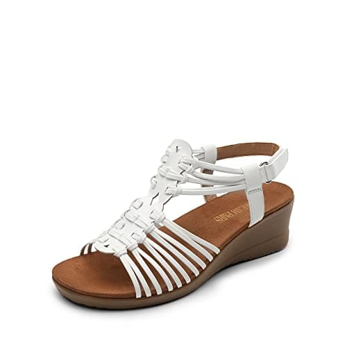 DREAM PAIRS Women's Comfortable Strappy Low Heel Open Toe Slip-On Wedge Sandals Arch Support for Summer Dressy Shoes,Size 7.5,White,SDPW2350W