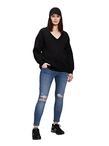 GAP Womens Maternity True Waistband Full Panel Skinny Jeans, Medium Destroy, 34 US