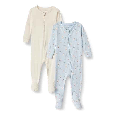 Amazon Essentials x Sofia Grainge Unisex Babies' Snug-Fit Cotton Footed Pajamas, Pack of 2, Light Blue Geese, 24 Months